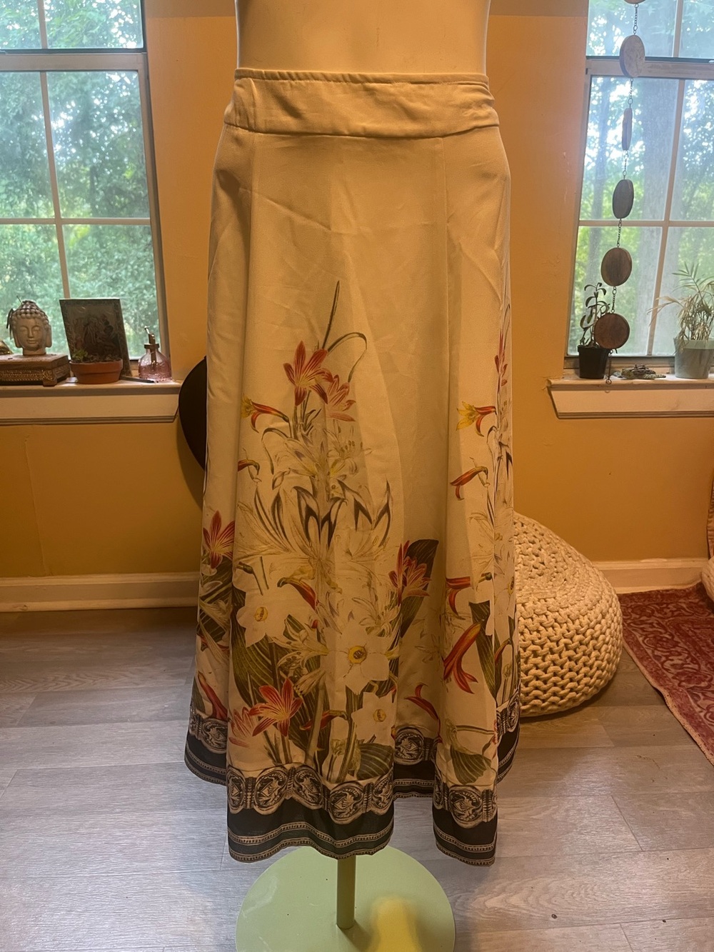 Soft surroundings Floral Cream A-Line Midi Skirt Bohoglam